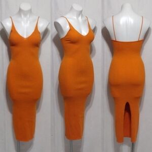 Live The Process Ribbed Knit Midi Dress SP Silk Blend Bodycon Designer Luxe